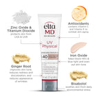 EltaMD UV Physical Rosy Tint Sunscreen for Face, SPF 40 Antixoidant Tinted Sunscreen, 100% Mineral Actives, 1.7 oz