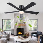 Ayaoty 52" Black Ceiling Fans with Lights and Remote - Flush Mount Fan Light with 5 Reversible Blades, 3CCT Dimmable, DC, Low Profile Ceiling Fan for Modern Indoor, Covered Outdoor