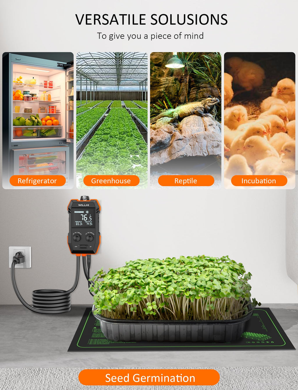 WILLHI WH2408 Temperature Controller 10A 1200W, Digital Thermostat Controlled Outlet Plug Switch for Reptile Terrarium Greenhouse Homebrew Aquarium Seedling Mat, Heating or Cooling Mode (Pack of 2)