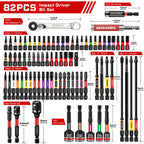 Geinxurn 82Pieces Impact Screwdriver Bits Set, Magnetic S2 Steel Phillips/Square/Torx/Hex Insert Power Bits Tips with Impact Bit Holder and Impact Nut Driver and Mini Wrench
