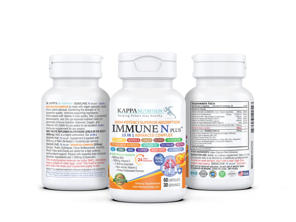 (60 Capsules), NAC 600mg, Quercetin 1,000mg, Vitamin C 500mg, Zinc 50mg, Vitamin D3 5,000iu, Selenium, Copper, Acerola, Ginger, Rutin, Citrus Bioflavonoids, Rose Hips, Echinacea, Immune N Plus 15 in 1