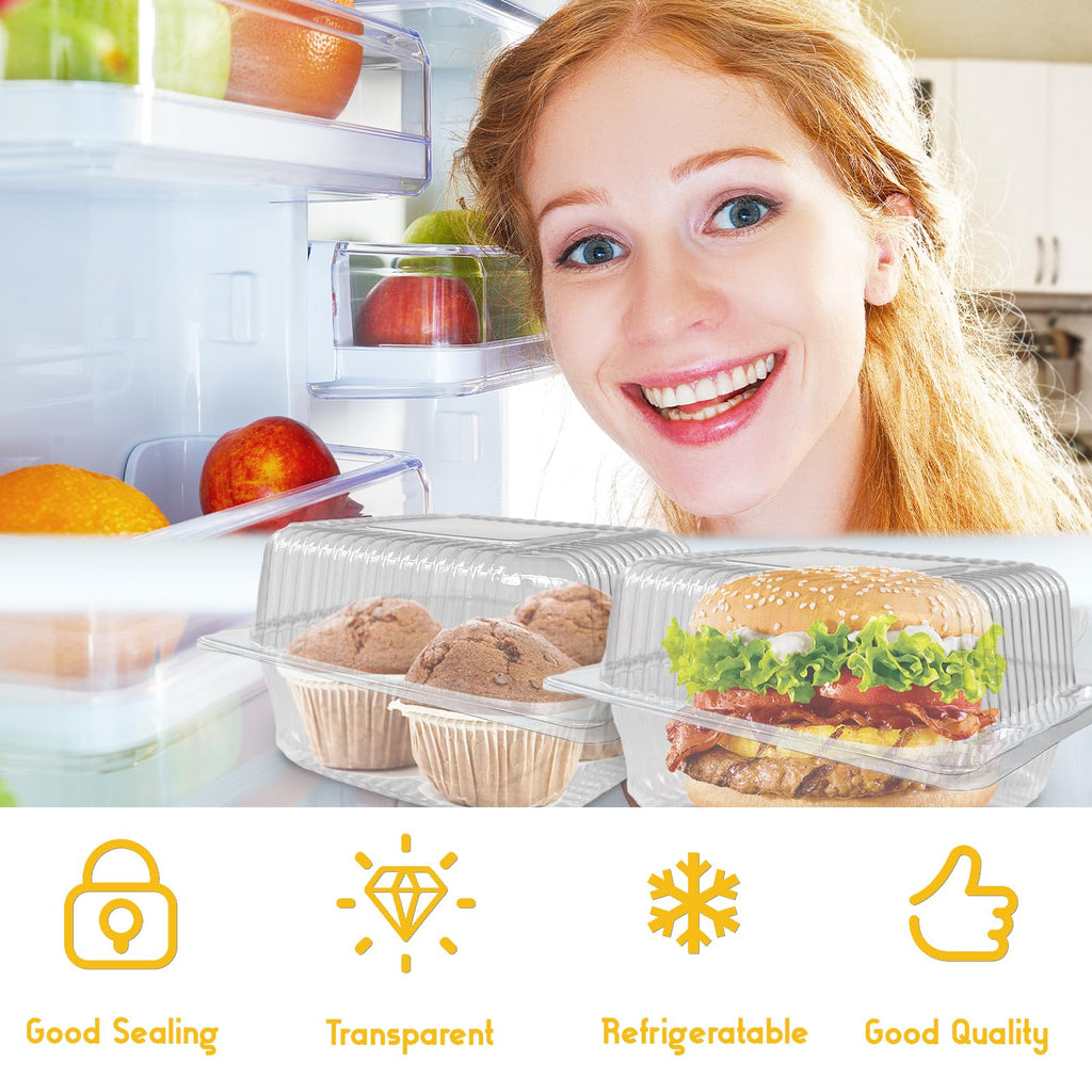Qyyiguf 200 PCS Clear Plastic Square Hinged Containers,Disposable To Go Containers with Lids,Clamshell Food Containers for Sandwiches,Dessert,Cakes,Cookies,Salads,Pasta(5.3x4.7x2.8 In), 41wsdSDF
