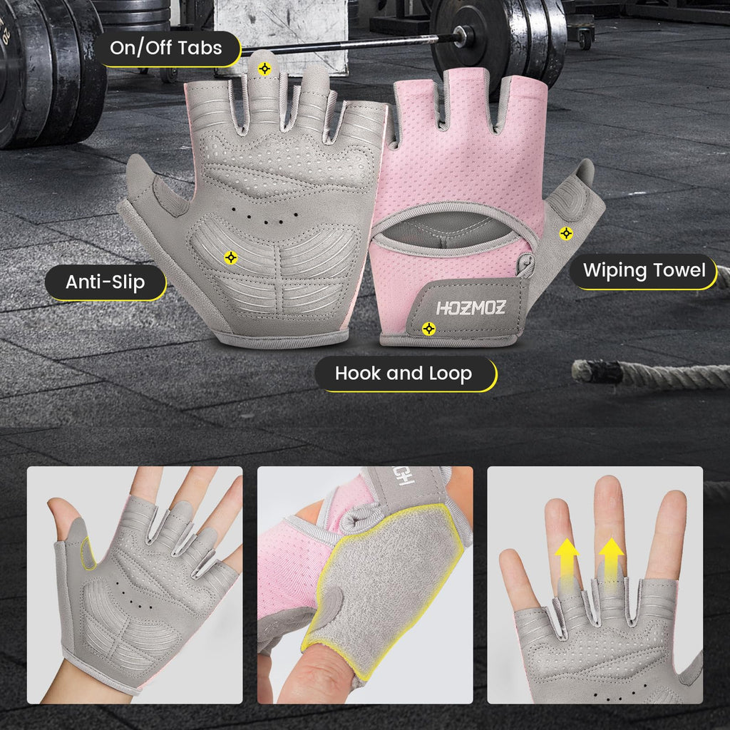HOZMOZ Ventilated Weight Lifting Gloves, Thick Padded Workout Gym Gloves with Full Palm Protection & Grip & Shock Absorption for Women & Men's Fitness Exercise Training