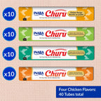 INABA Churu Cat Treats, Lickable, Squeezable Creamy Purée Cat Treat with Green Tea Extract & Taurine, 0.5 Ounces Each Tube, 40 Tubes, Chicken Variety Box