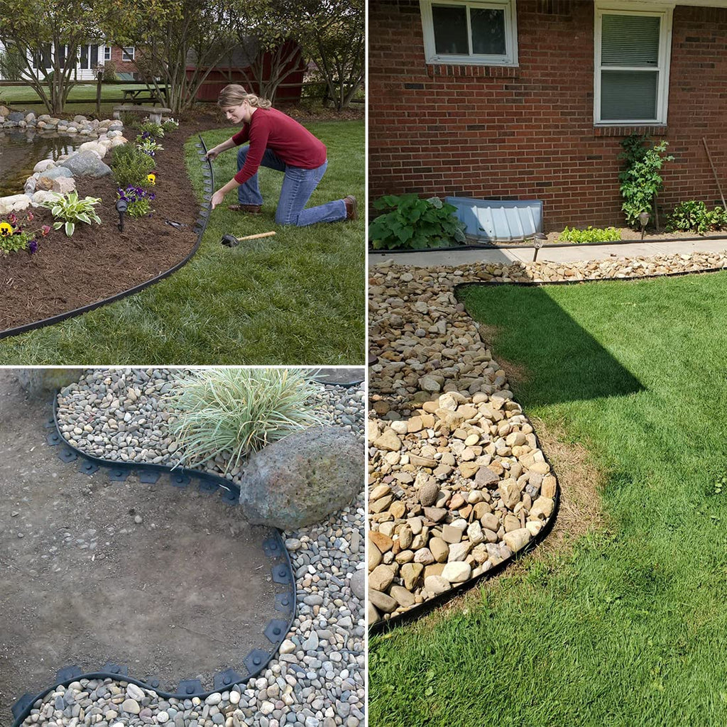 Garden Edging Borders 131FT,Landscape Edging Black[Extra Tall 4IN High] with 200pcs Plastic Stakes, Lawn Edging Flexible DIY Fence for Landscaping,Flower Bed,Grass,Gravel,Tree Surrounding