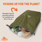 Kelty Litter G’tter Reusable Heavy Duty Garbage Bag and Carry Sack for Firewood, Cans, and Campsite Trash – Puncture + Water Resistant Fabric, Roll Top, 30L Capacity (Winter Moss)