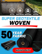 Super Geotextile Woven Geotextile Fabric for Driveway and Road Stabilization, Construction Underlayment, Erosion Control, Commercial Grade 50 Year for Gravel Roads and Pavers (20x60) Ships Folded