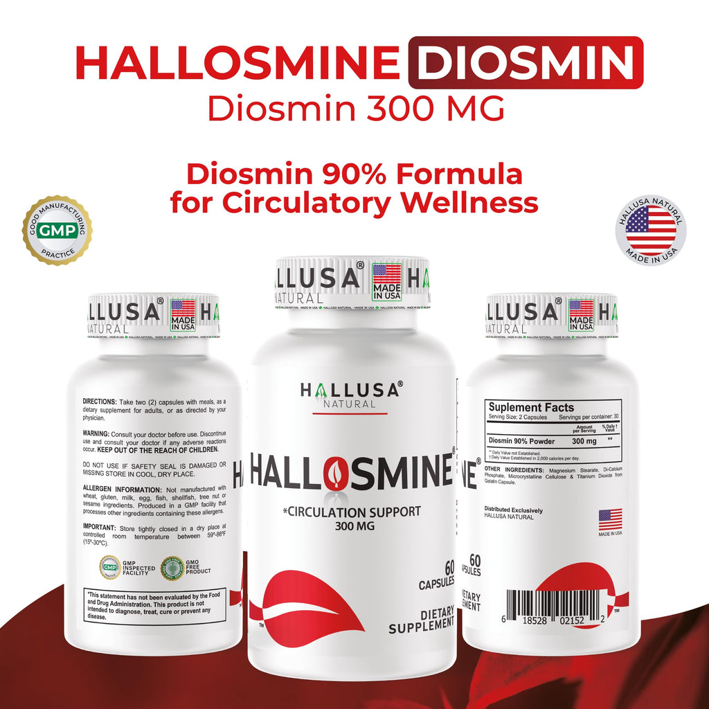 Hallusa Natural Diosmin Circulation - Support for Circulation and Veins - DIOSMIN - DIOSMINE- DIOSMINA - Circulation & Vein Support Supplement