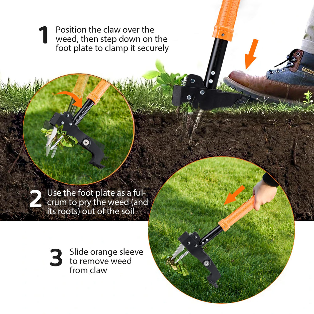MORAIS Weed Puller Tool, Stand Up Weed Puller Heavy Duty Garden Tool with 4-Claw Steel Head, 39"-46" Retractable Handle & Easy-Eject Mechanism, Easily Remove Weeds Without Bending, or Kneeling