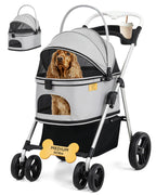 LUXE CARES 4 Wheel Foldable Pet Stroller - Lightweight Dogs and Cats Stroller Upto 50lbs with Mesh Canopy, Storage Basket and Cup Holder, Durable for Walks and Outings (Medium)