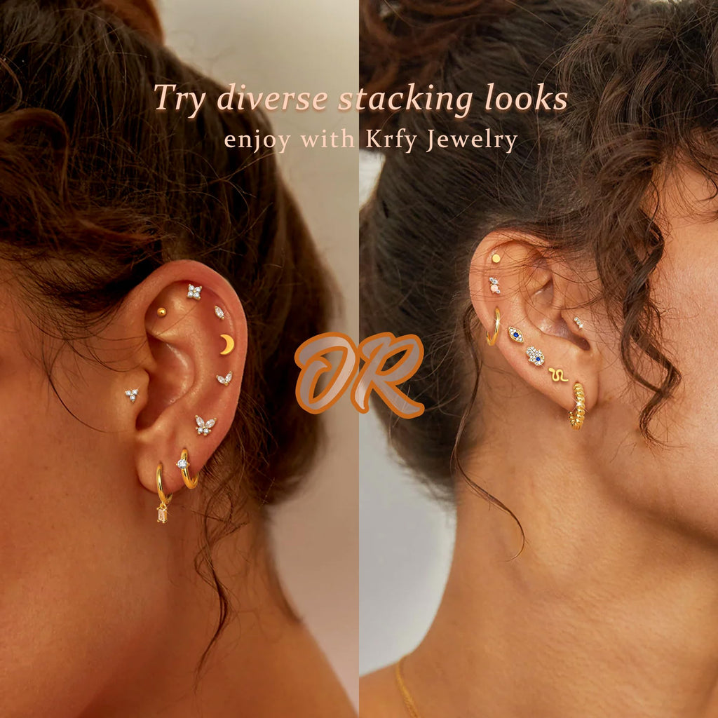 25Pcs Hypoallergenic Flat Back Earrings Cartilage Hoop Sets for Women
