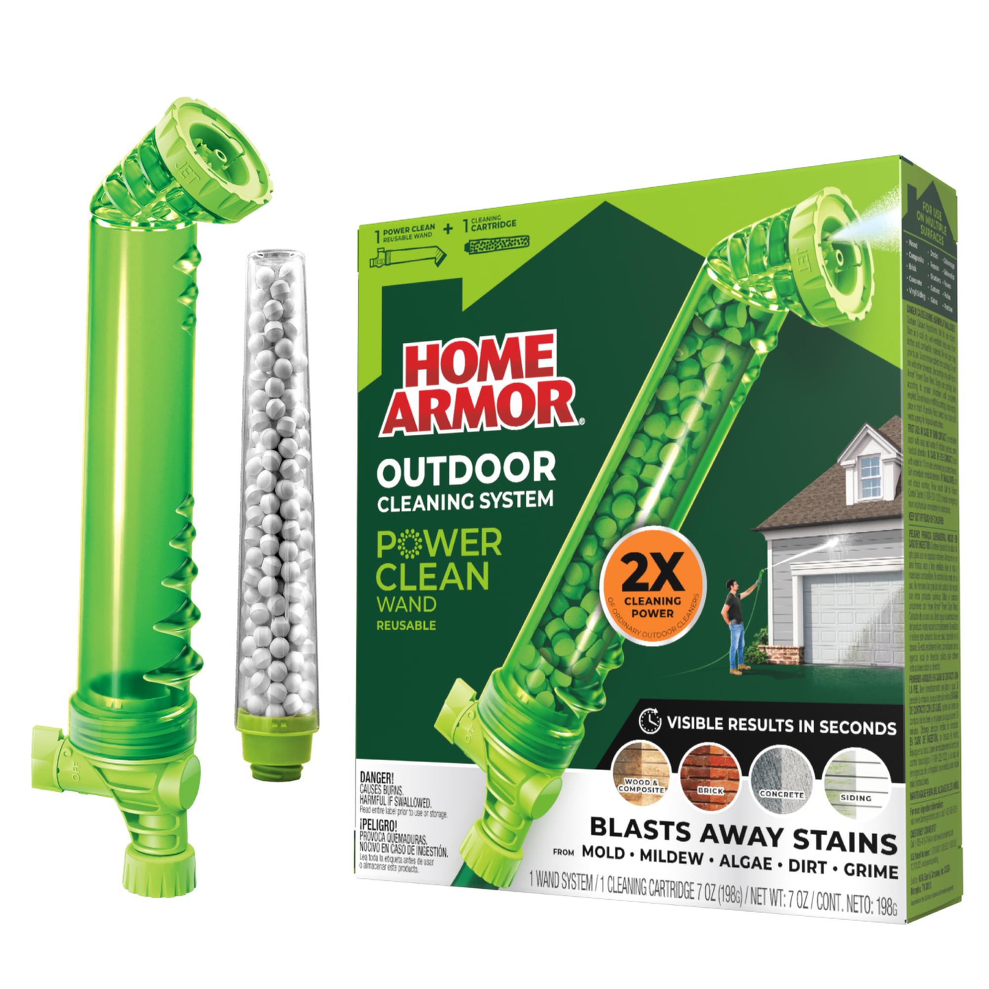 Home Armor Power Clean Wand, Outdoor Cleaning System, Blasts Away Stains from Mold, Mildew, Algae, Dirt and Grime for Visible Results in Seconds, No Scrubbing Required, Reusable