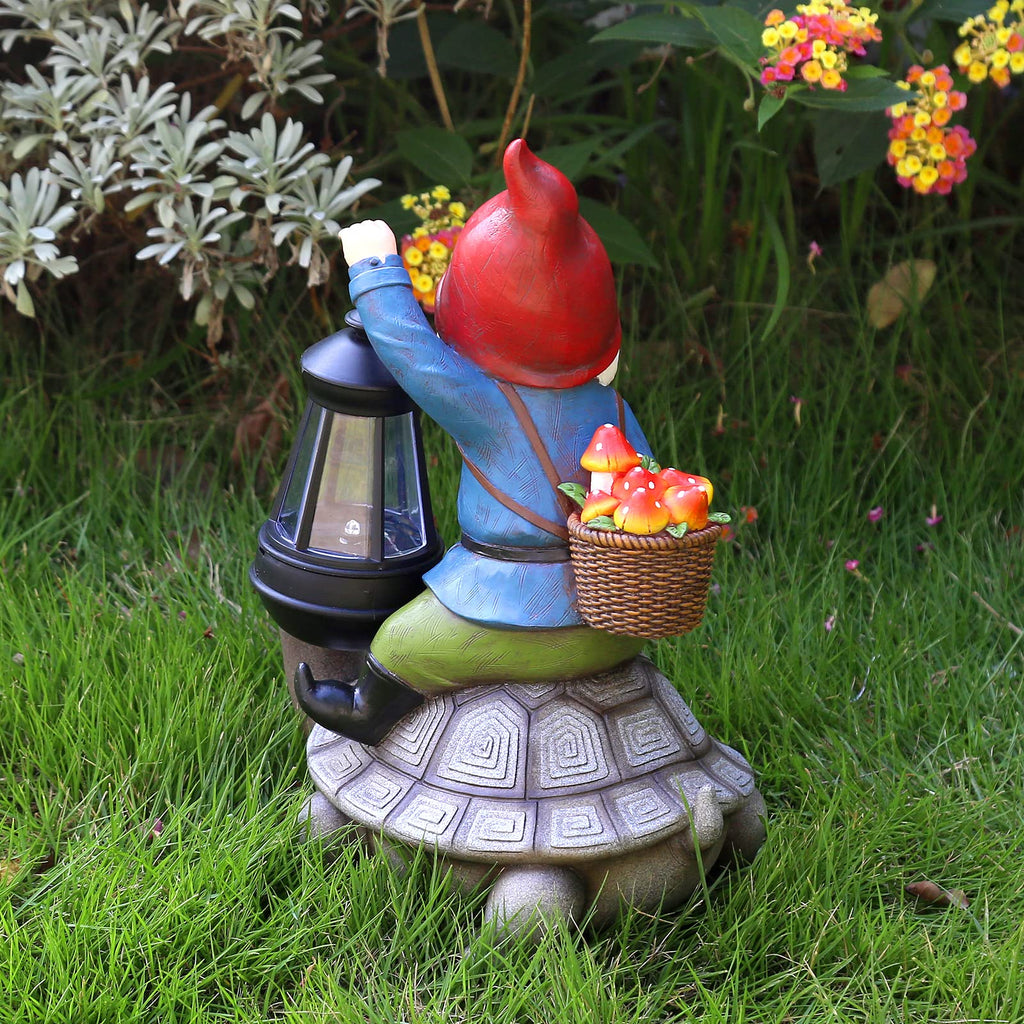 Panven Gnome and Turtle Garden Decor, Large Outdoor Garden Sculptures & Statues, Outside Patio Yard Lawn Decorations, Housewarming for Women, Mom, Grandma with Solar Lantern