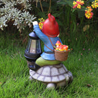 Panven Gnome and Turtle Garden Decor, Large Outdoor Garden Sculptures & Statues, Outside Patio Yard Lawn Decorations, Housewarming for Women, Mom, Grandma with Solar Lantern