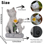 QZFFZQ Solar Cat Garden Statue Outdoor Decor - Mother & Kitten Figurines with Flower LED Light, Outside Yard Art Patio Balcony Lawn Ornament, Unique Gifts for Cat Lover