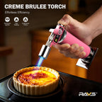 RAVS Butane Torch, Kitchen Torch Lighter for Creme Brulee with Adjustable Flame, Cooking Torch for Baking, BBQ, Desserts, Metal Mini Torch with Safety Buckle, Pink (Butane Not Included)