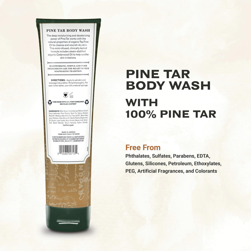 The Grandpa Soap Company Pine Tar Body Wash - Dermatologist Recommended to Cleanse & Moisturize Irritated Skin, Deodorizing Power, With Pine Tar & Tea Tree Oil, 9.5 Fl Oz 2 Pack