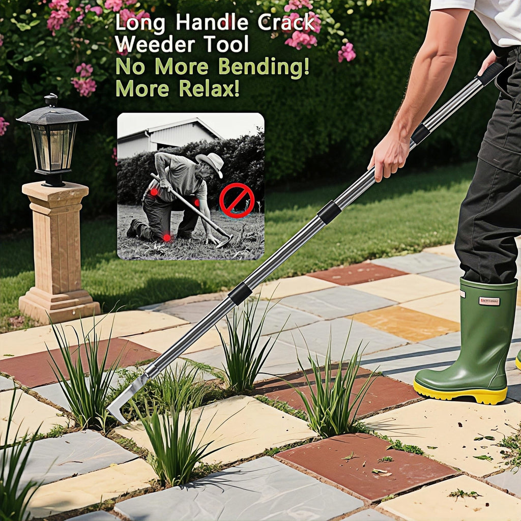 2-in-1 Crack Weeder, Telescopic Stainless Steel Weed Puller Moss Remover