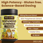 Sages Of The Ages L-Tyrosine Gummies 1000mg – Amino Acid Supplement with Mucuna Pruriens, B Vitamins & Rhodiola – Blueberry Flavor – 90 Gummies