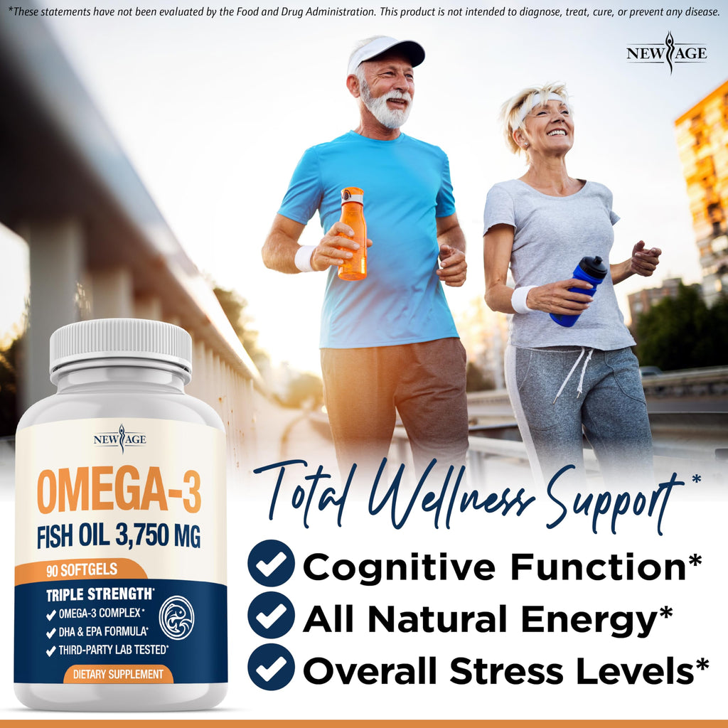 Triple Strength Omega 3 Fish Oil 3750 mg - EPA & DHA - Over 3000mg Omega-3 Fatty Acids - 1350mg EPA + 900mg DHA - Best Essential Fatty Acids, Burpless Fish Oil - 90 Count