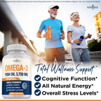 Triple Strength Omega 3 Fish Oil 3750 mg - EPA & DHA - Over 3000mg Omega-3 Fatty Acids - 1350mg EPA + 900mg DHA - Best Essential Fatty Acids, Burpless Fish Oil - 90 Count
