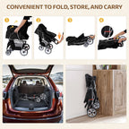 ZENY Foldable Pet Stroller, Cat/Dog Stroller with 4 Wheel, Pet Travel Carrier Strolling Cart with Storage Basket, Cup Holder (Black)
