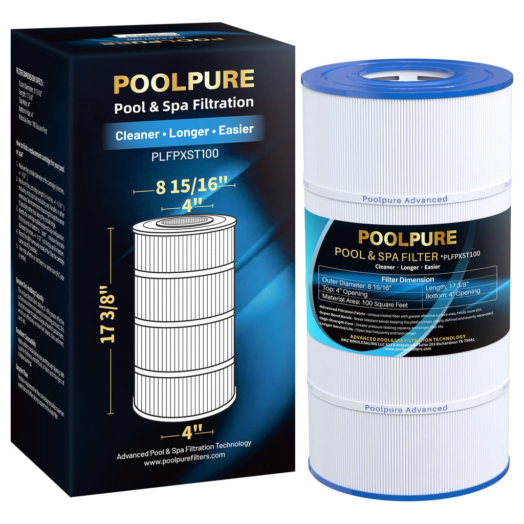 POOLPURE PXST100 Pool Filter Replaces Hayward X-Stream CC1000, CCX1000-RE, Pleatco PXST100, Unicel C-8311, Ultral-B6, Filbur FC-1285, 817-0100N/P, Waterway Pro Clean 100, L x OD: 17 3/8" x 8 15/16"