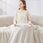 BEDELITE Ribbed Fleece Throw Blanket for Couch, Cream, 50"x60"