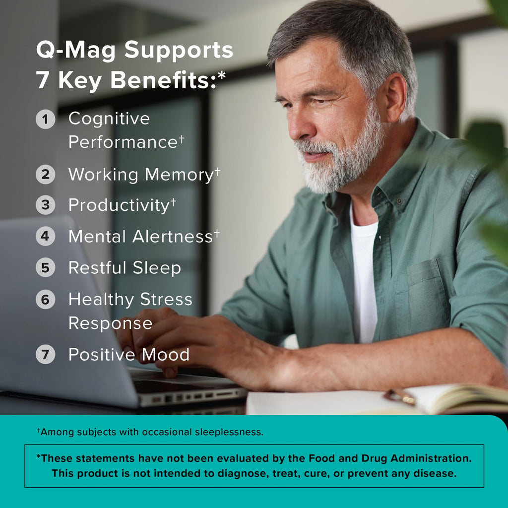 Qunol Q-Mag Magnesium L-Threonate Tablets, 2000mg of Magtein to Help Support Cognitive Performance, Improve Mental Alertness & Productivity, Supports Restful Sleep, High Absorption, 60 Count