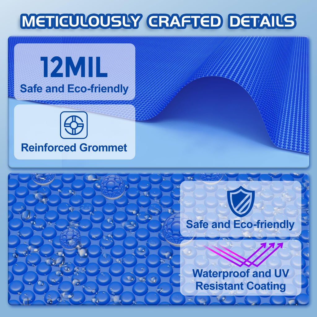 Evoio Solar Pool Cover 6 ft Round for Above Ground Inground Pools Bubble Wrap Covers for Hot Tub Spa Thermal Heating, 12 Mil Circle Blue Floating Blanket for 6-24 Foot Feet Diameter Swimming Pools