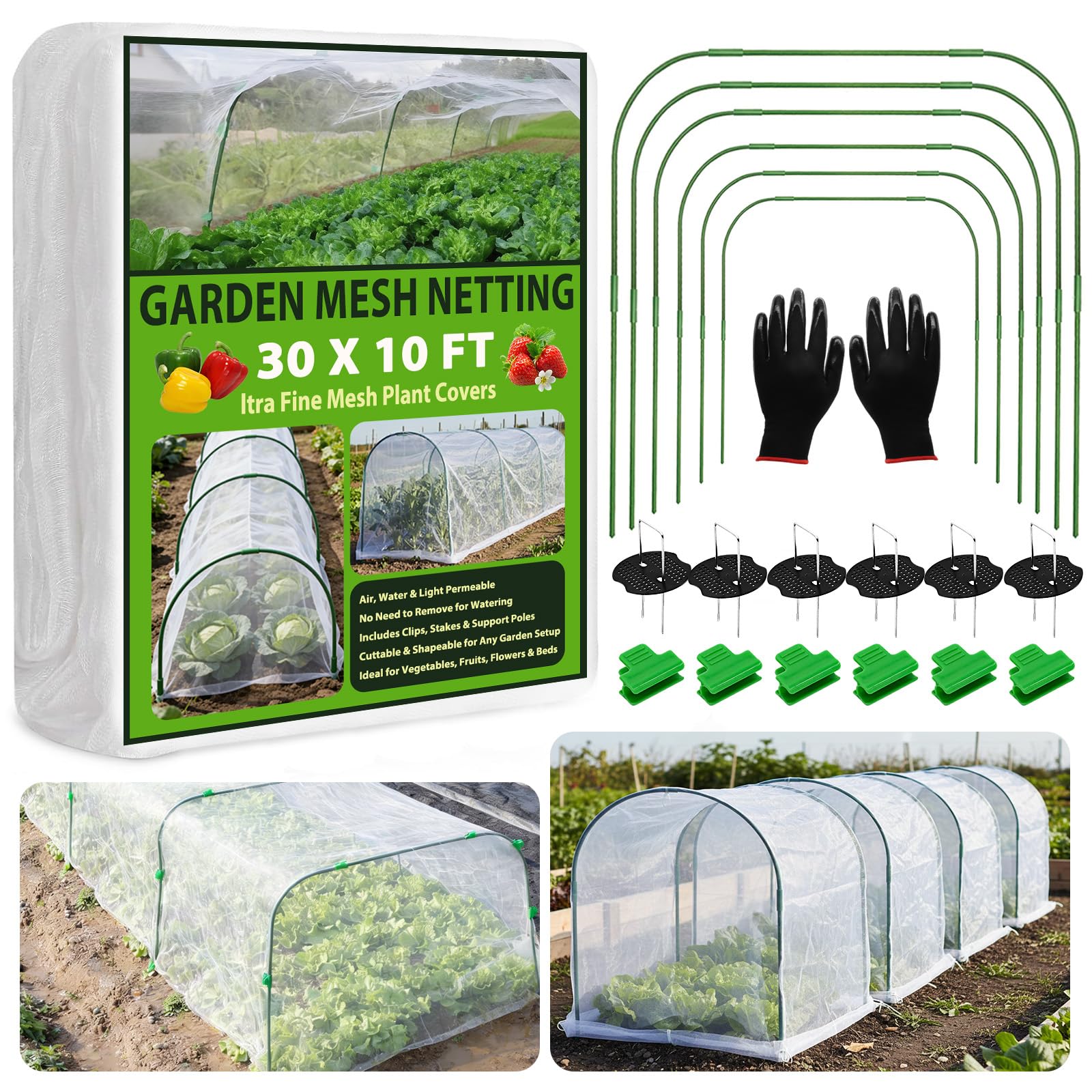Garden Netting Kit 10×30 FT Ultra Fine Mesh Plant Protection Cover