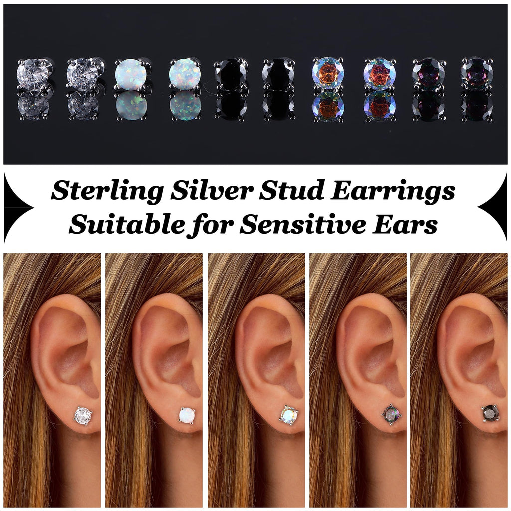 MILACOLATO 5 Pairs 925 Sterling Silver Stud Earrings for Women 6MM CZ