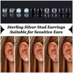 MILACOLATO 5 Pairs 925 Sterling Silver Stud Earrings for Women 6MM CZ