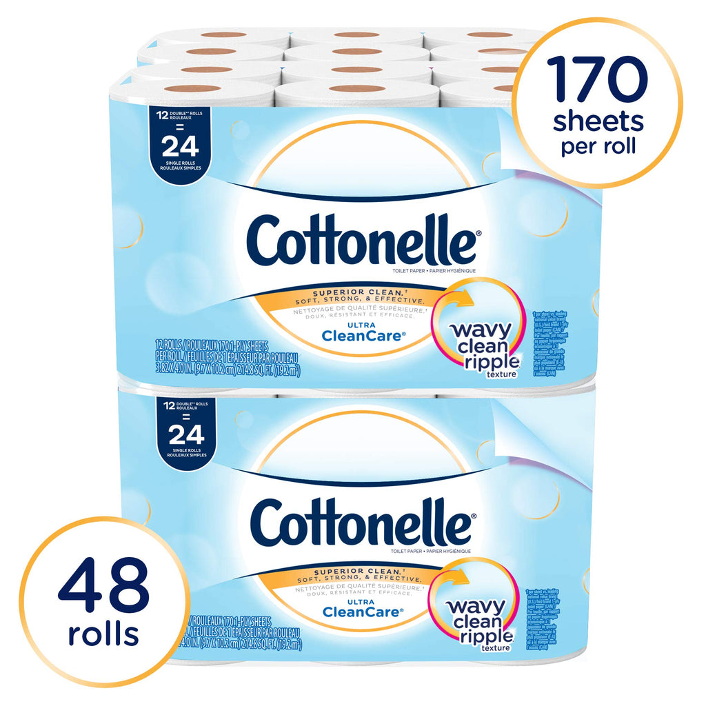 Cottonelle Professional Standard Roll Toilet Paper, Bulk (12456), Ultra CleanCare Bathroom Tissue, Clean Ripple Texture, White (48 Rolls of 170 Sheets, 8,160 Sheet Total)