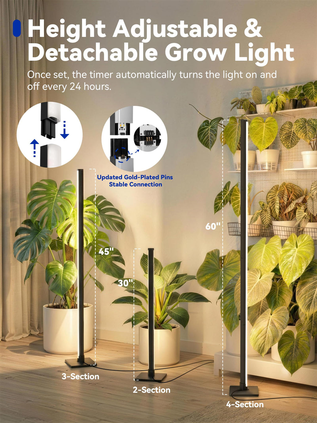 GLOWRIUM Vertical Grow Light for Indoor Plants, 60in LED Standing Lamp