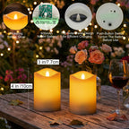 Solar Candles Outdoor Waterproof,Flameless Pillar IP65 Waterproof White Fake Candle,Dusk to Dawn,Solar Powered LED Candles for Patio Yard Table Deck Window Outdoor Lantern Decor,3"x4", Set of 2