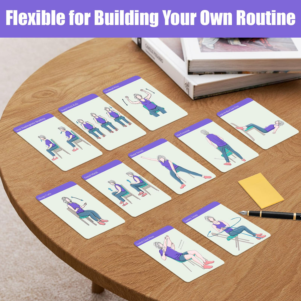 Chair Yoga Cards for Seniors Over 60, 53 Chair Yoga Pose with Step-by-Step Guides, Large Print Exercise Cards for Elderly, Gifts for Grandparents,Grandpa,Grandma,Get Well Gifts