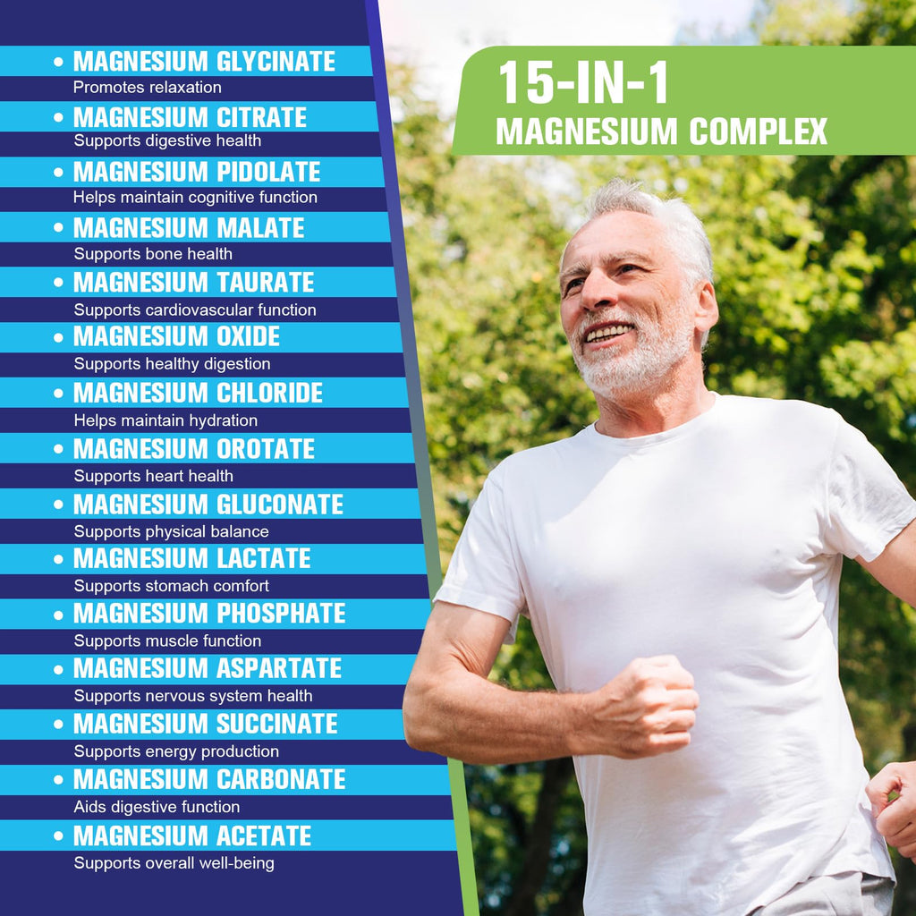 Magnesium Complex for Women Men 1350mg 15 in 1 Pure Magnesium Supplement with Magnesium Glycinate Citrate Malate Taurate Oxide Magnesio, for Muscle, Heart, Relaxation & Nerve Support, Vegan 60 Days