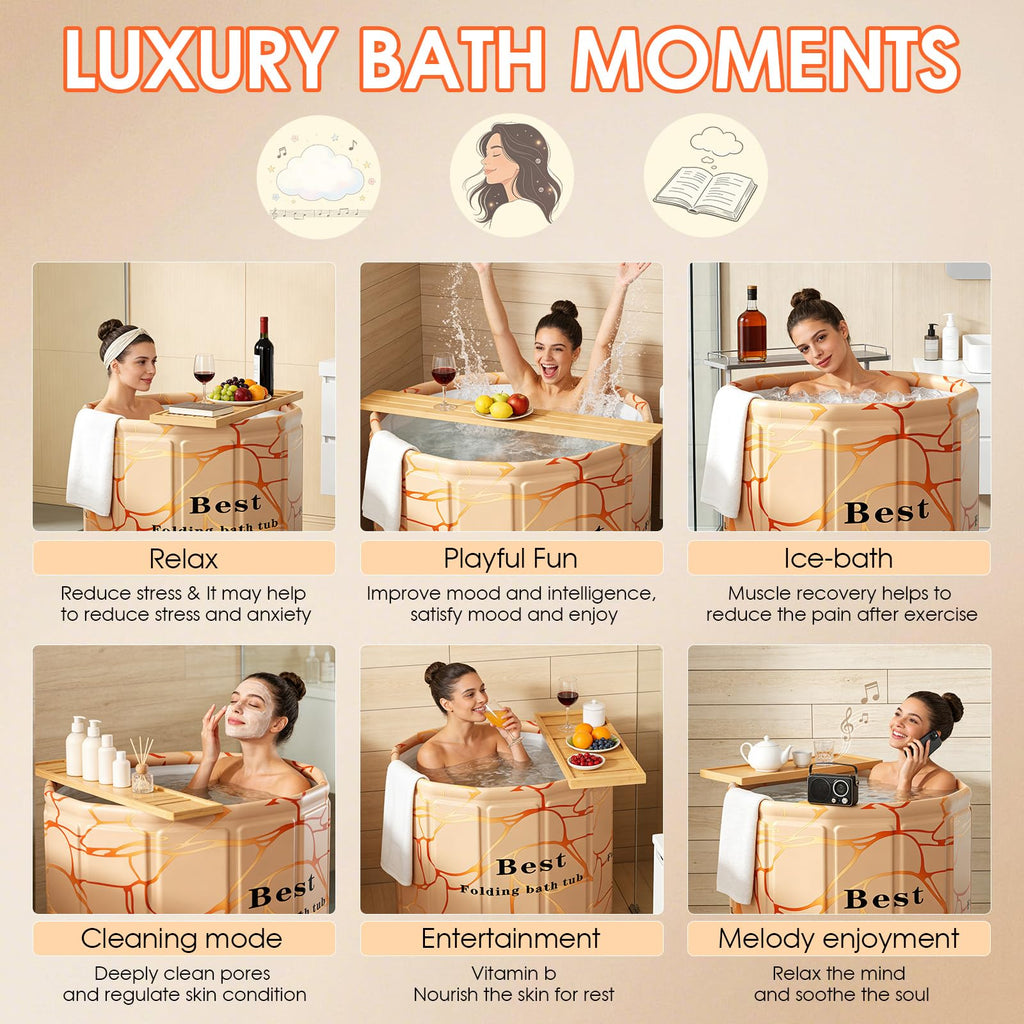 Portable Bathtub for Adult, Foldable Soaking Bathtub for Hot SPA&Ice Bath, Foldable Small Bathtub collapsible bathtub for Bathing, 6-layer Insulated portable tub,Space-Saving(Fantasy 31.5X26.6IN)