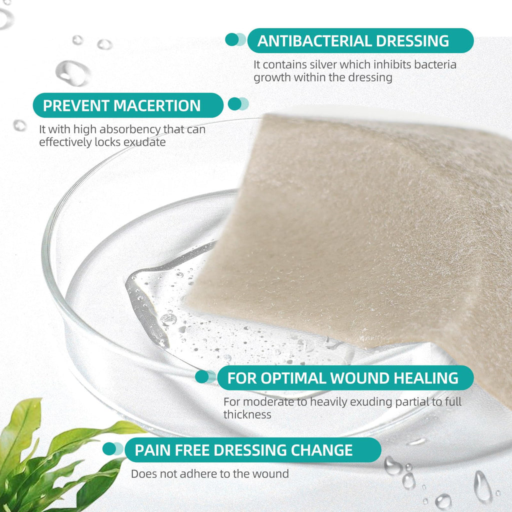Dimora Upgrade Silver Calcium Alginate Wound Dressing -Antibacterial Non Stick Gauze for Wounds Care, Highly Absorbent Sterile Bandage Pads with Ag, 2'' x 2'' Patches 12 Packs Individual