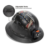 Klein Tools 60347FS Hard Hat, Vented Full Brim, Class C, Premium KARBN Freedom Series Pattern, Rechargeable Lamp, Padded Sweat-Wicking Sweatband, Top Pad