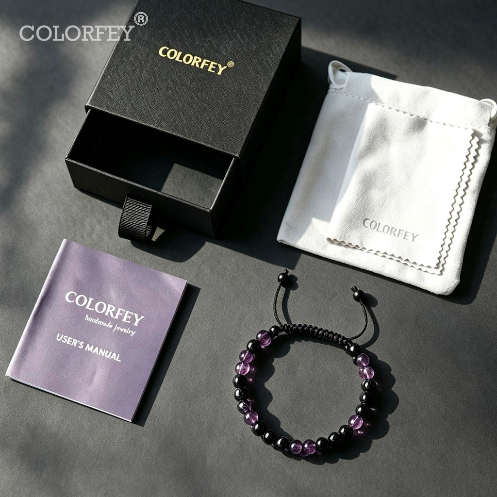 Triple Protection Bracelet for Women, Genuine Healing Crystal Bracelet Amethyst Black Obsidian Hematite 6mm, Pyramid Energy Crystal Beads Bracelets Stone Bracelets for Mom Wife for Protection Balance