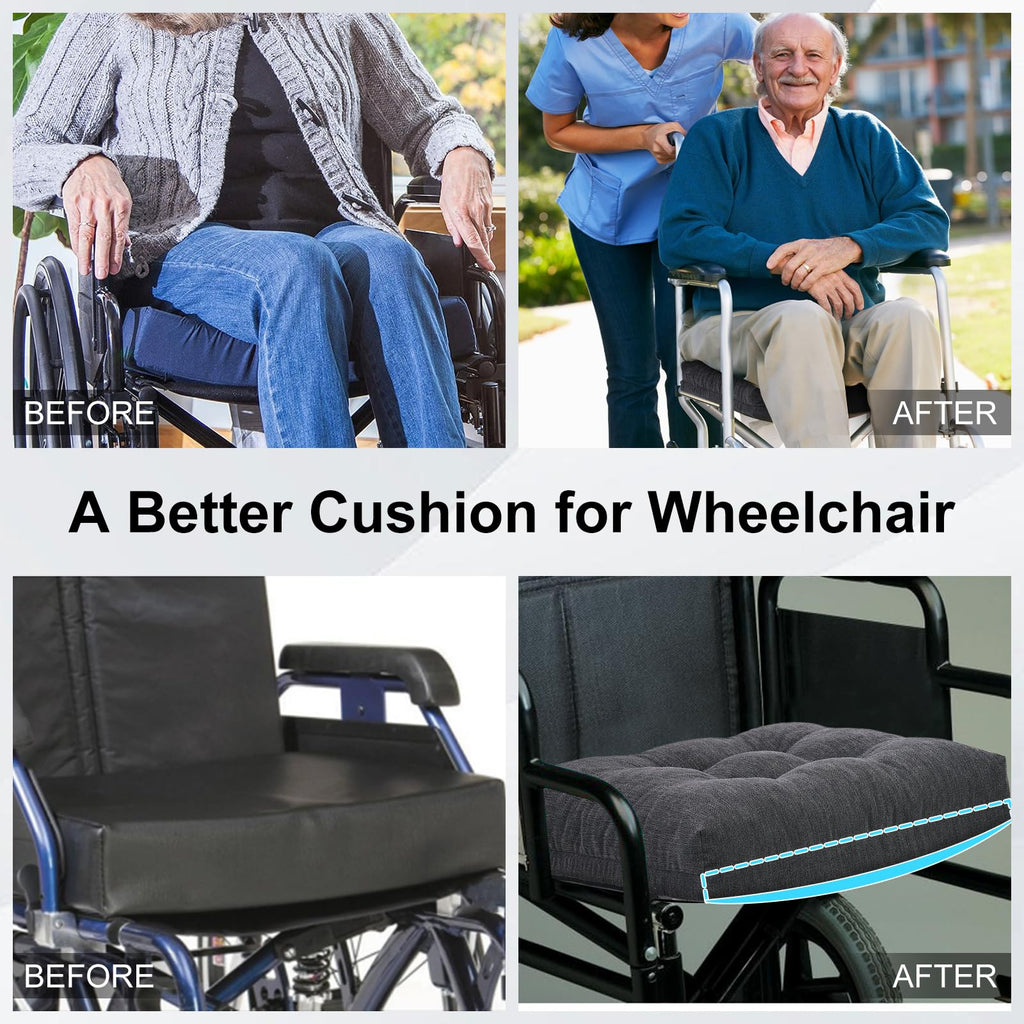 HAVARGO 18x16 Memory Foam Wheel Chair Cushions for Seniors, Dual-Layer Anti-Sagging Patent Design with Curved Bottom for Better Fit and Pressure Relief on Wheelchair Seats, Dark Grey