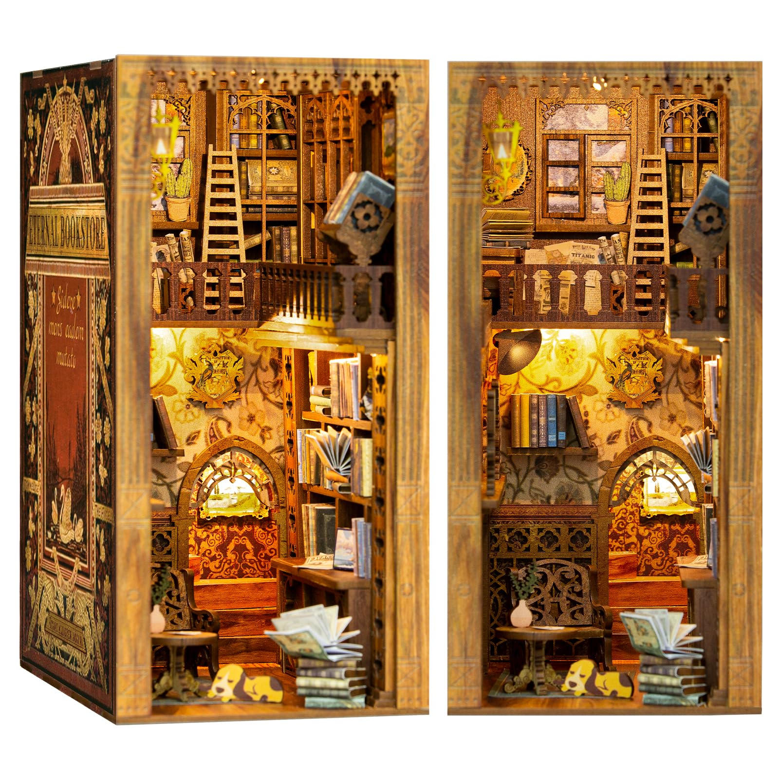 CUTEBEE Book Nook Kit - DIY Miniature House Dollhouse Kit for Adults and Teens, Booknook Tiny House Bookshelf Decor 3D Wooden Puzzle, Gifts for Family, Friends Eternal Bookstore