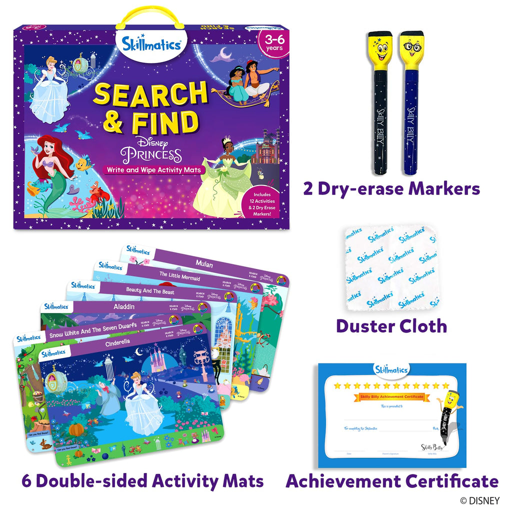 Skillmatics Search and Find Disney Princess Educational Game - Reusable Preschool Learning Activities, Perfect for Toddlers & Kids Who Love Toys, Art & Crafts, Gifts for Boys & Girls Ages 3, 4, 5, 6