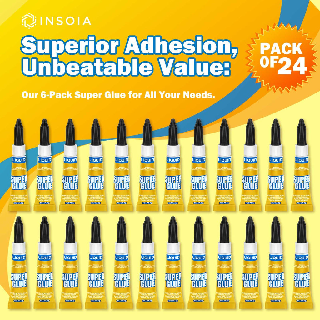 INSOIA Super Glue Liquid Clear, 24 x 3g, All Purpose Single-Use