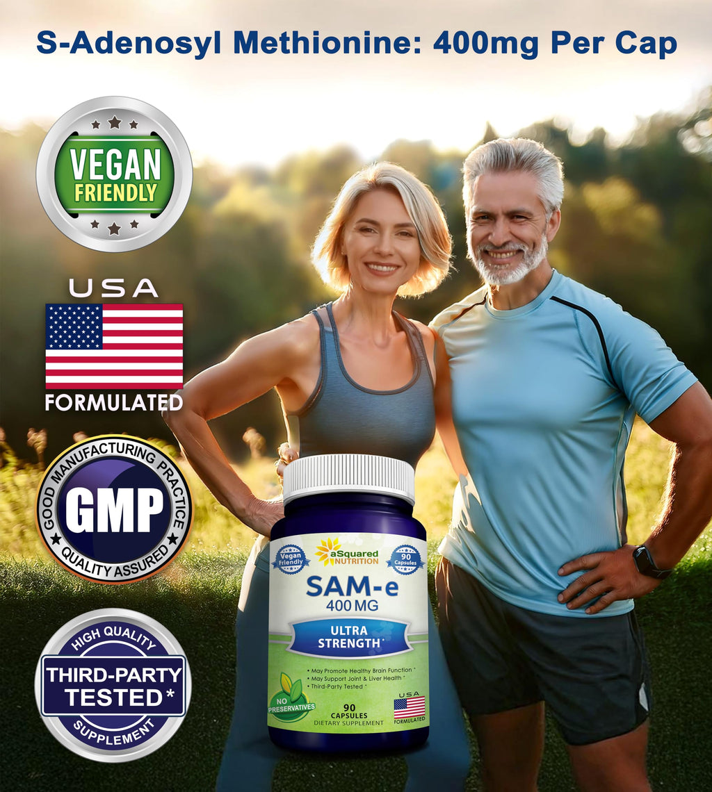 aSquared Nutrition SAM-e 400mg Supplement - 90 Capsules - Same (S-Adenosyl Methionine) to Support Mood, Joint Health, and Brain Function - Extra Strength Vegan SAM e Pills