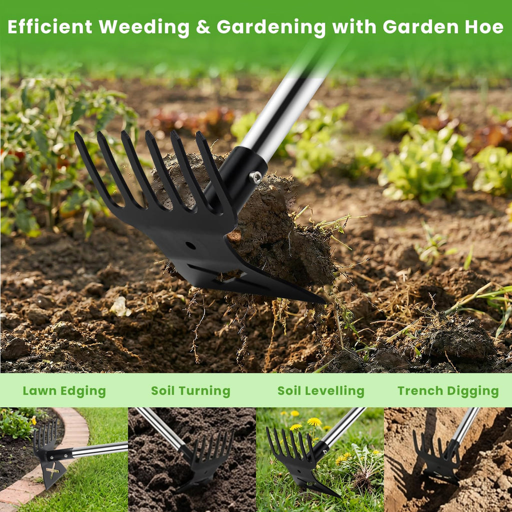 2 in 1 Garden Hoe for Weeding and Cultivator Rake with 57" Long Handle