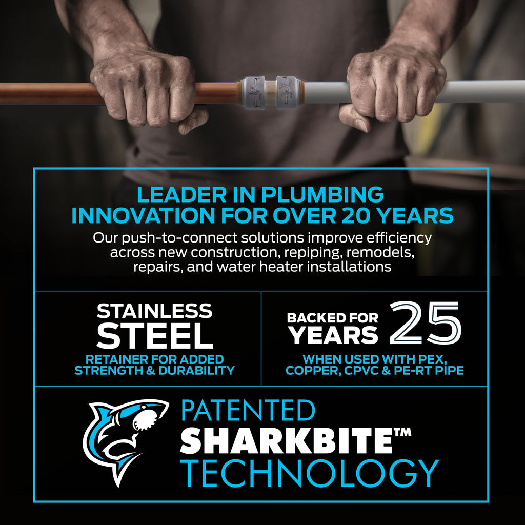 SharkBite Max 3/4 Inch Ball Valve, Push To Connect Brass Plumbing Fitting, Water Shut Off, PEX Pipe, Copper, CPVC, PE-RT, HDPE, UR22185A