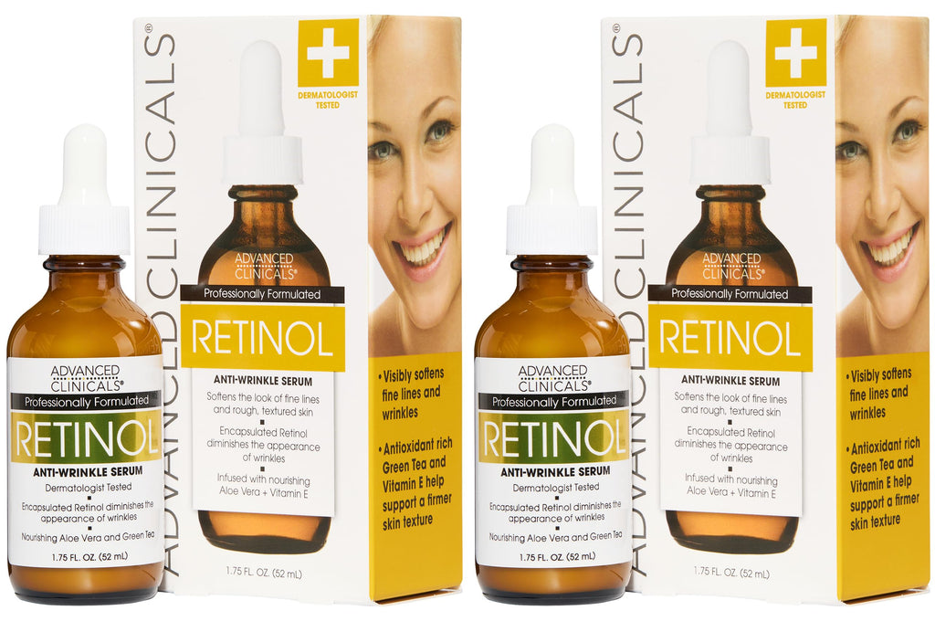Advanced Clinicals Retinol Serum For Face | Visible Anti Aging Retinol Serum Skin Care Face Moisturizer With Vitamin E Helps Improve Look Of Wrinkles, Fine Lines, & Uneven Skin Tone, 2-Pack